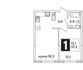 1-комн, 37 кв м, этаж 14/16 улица Ивана Беличенко, 91