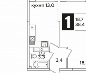 1-комн, 38 кв м, этаж 15/16 Краснодар, жилой комплекс Самолёт-6