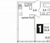 1-комн, 37 кв м, этаж 16/16 Краснодар, улица Ивана Беличенко, 91
