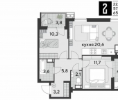 2-комн, 66 кв м, этаж 15/18 Краснодар, микрорайон Парк Победы