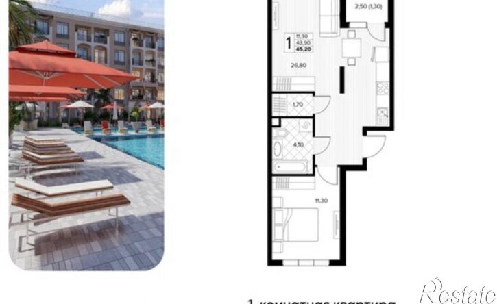 1-комн квартира в новом доме муниципальный округ Анапа, село Сукко, Мирная улица, 11к1