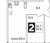 2-комн, 60 кв м, этаж 16/16 улица Западный Обход, 31