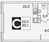 1-комн, 30.1 кв м, этаж 4/16 Ивана Беличенко ул, 83