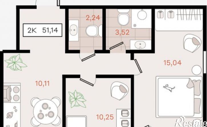 2-комн квартира в новом доме Динской район, Южно-Кубанское сельское поселение, посёлок Южный, коттедж
