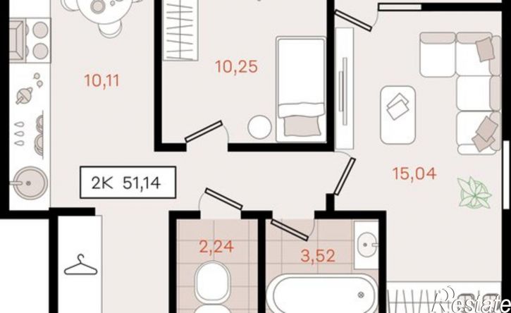 2-комн квартира в новом доме Динской район, Южно-Кубанское сельское поселение, посёлок Южный, коттедж
