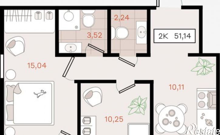 2-комн квартира в новом доме Динской район, Южно-Кубанское сельское поселение, посёлок Южный, коттедж