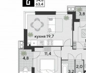 2-комн, 63 кв м, этаж 5/18 Краснодар, микрорайон Парк Победы