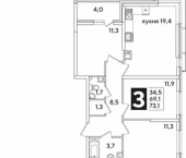 3-комн, 73 кв м, этаж 3/16 Краснодар, улица Ивана Беличенко, 91