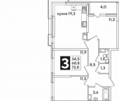 3-комн, 73 кв м, этаж 15/16 ул им. Ивана Беличенко, 103