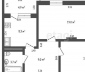 2-комн, 62кв м, этаж 3/3 ул Ялтинская, 2 1