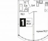 1-комн, 41кв м, этаж 16/16 улица Западный Обход, 42