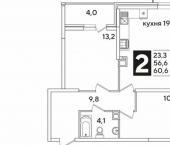 2-комн, 61кв м, этаж 2/16 улица Западный Обход, 50