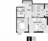 2-комн, 63кв м, этаж 2/9 улица Западный Обход, 2 к2