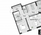 2-комн, 64 кв м, этаж 2/18 микрорайон Парк Победы