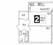 2-комн, 49 кв м, этаж 16/16 ул им. Ивана Беличенко, 83