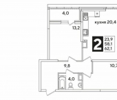 2-комн, 62 кв м, этаж 16/16 ул им. Ивана Беличенко, 83