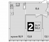 2-комн, 58кв м, этаж 16/16 улица Западный Обход, 41