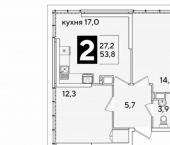 2-комн, 54 кв м, этаж 16/16 улица Ивана Беличенко, 91