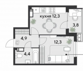 1-комн, 38 кв м, этаж 11/9 улица Героя Пешкова, 3