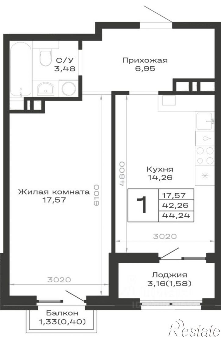 1-комн квартира в новом доме Лесной переулок, 106,  д. 106