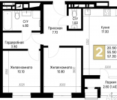 2-комн, 57 кв м, этаж 6/12 улица Ленина, 148